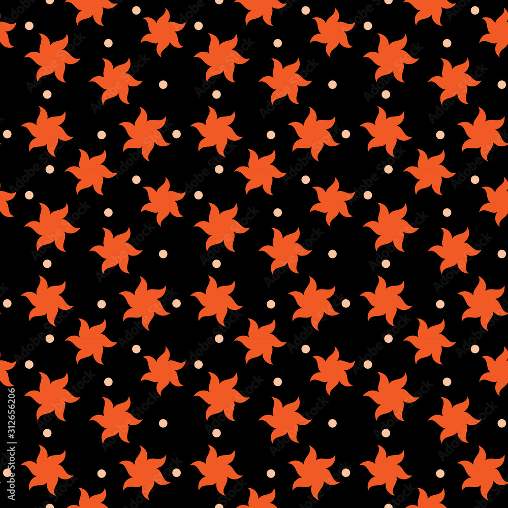 Star flower seamless pattern background with polka dots vector. Star flower seamless pattern background with polka dots vector.