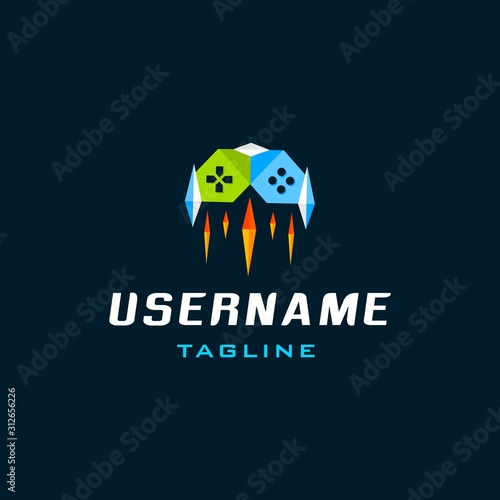 joystick logo design inspiration . game logo design template . rocket joystick logo design . aircraft game logo