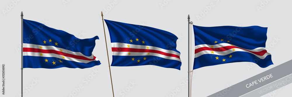 Set of Cape Verde waving flag on isolated background vector illustration