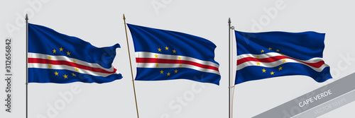Set of Cape Verde waving flag on isolated background vector illustration
