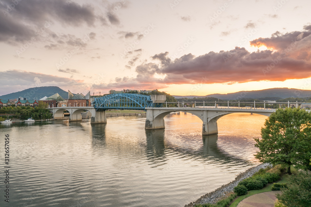 Chattanooga, Tennessee City Skyline at Sunset