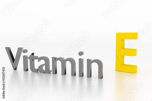 Vitamin E sign on white clean surface, 3D Illustration photo