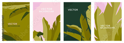 Vector set of abstract backgrounds with copy space for text, leaves and plants