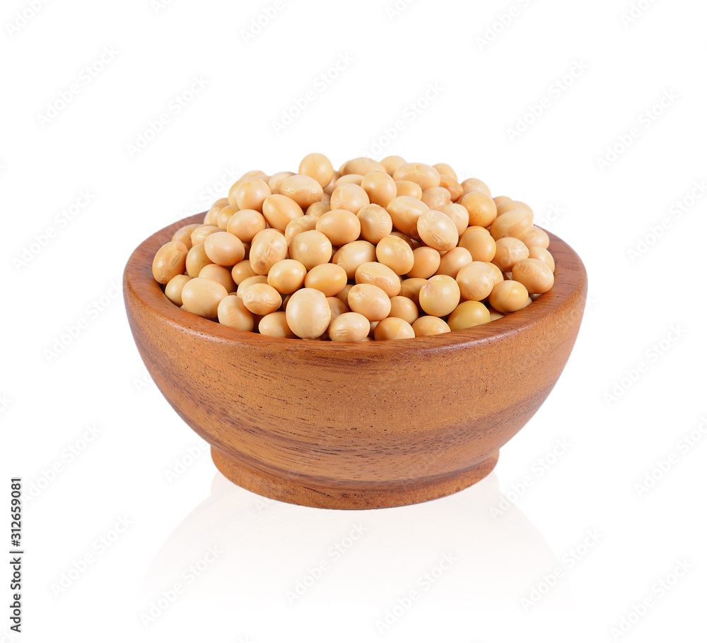 Soybean in wooden bowl on white Soybean in wooden bowl on white