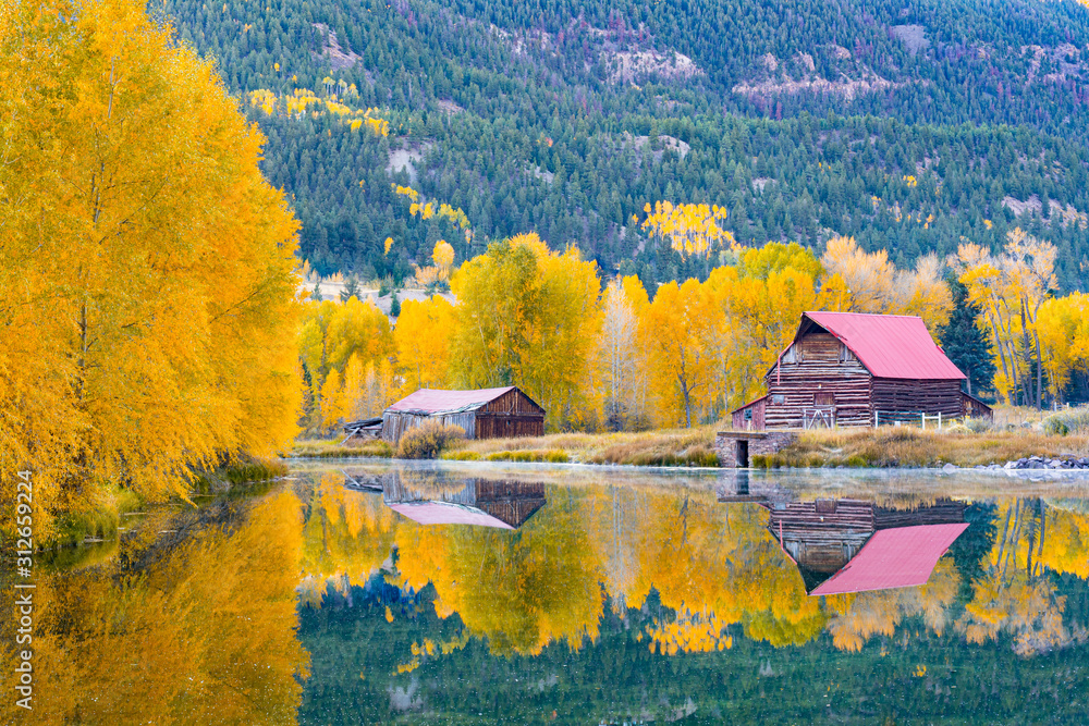 Autumn Barn Reflection in Colorado