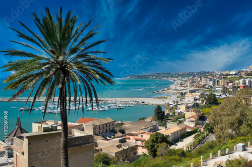 Panorama of the port and city of Sciacca Sicily Italy