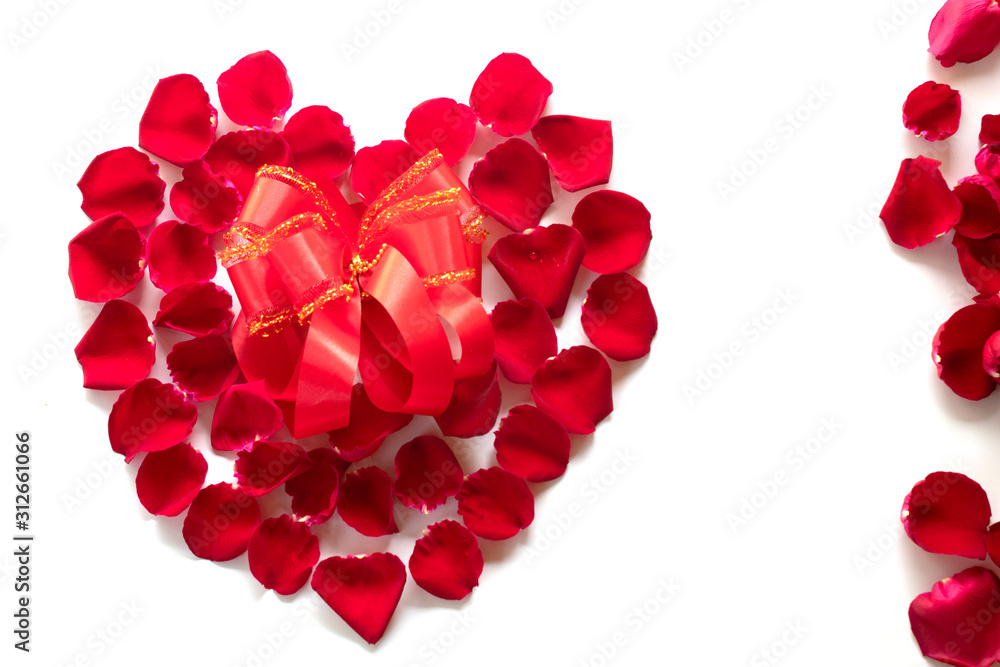 red rose and bow isolated on white background ,heart red rose and bow isolated on white background ,heart