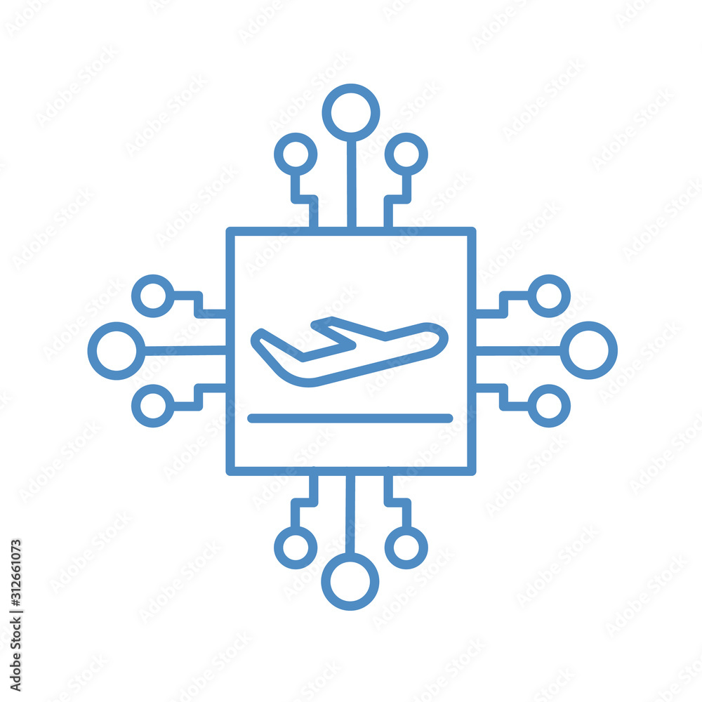 Illustration of an isolated CPU chip icon with a plane Illustration of an isolated CPU chip icon with a plane