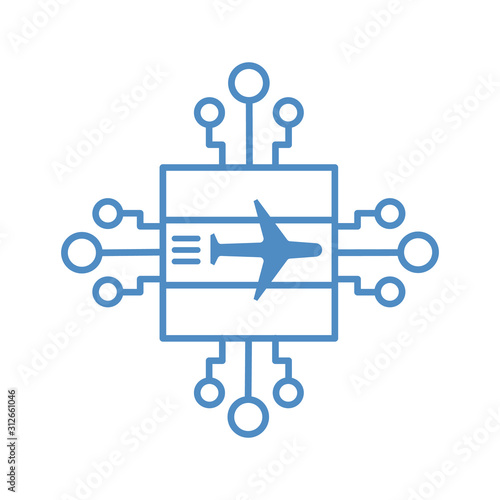 Illustration of an isolated CPU chip icon with a plane