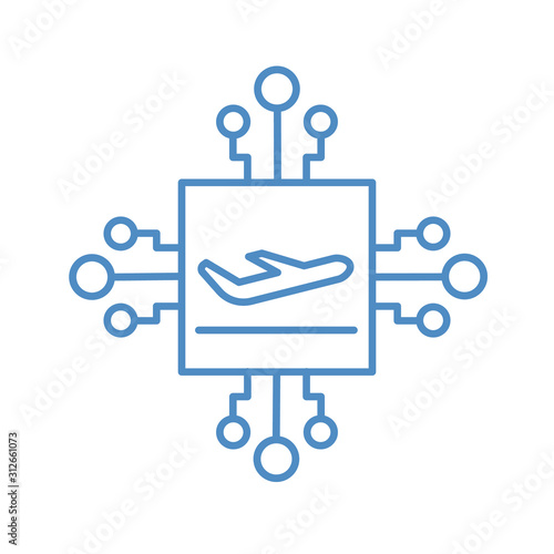Illustration of an isolated CPU chip icon with a plane