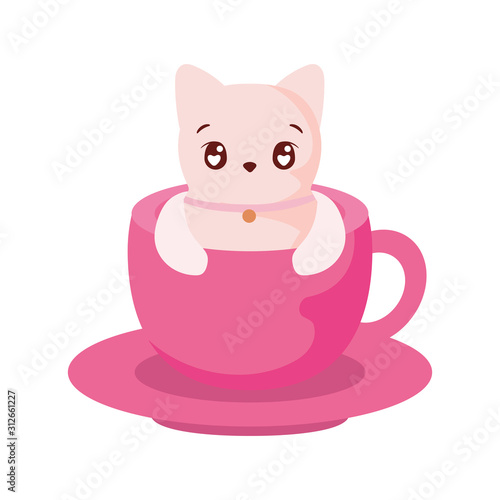 Cute cat cartoon inside coffee mug vector design