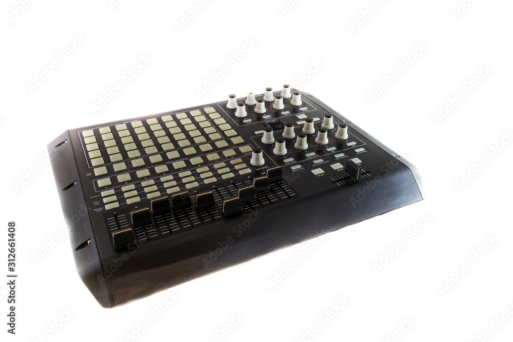 Studio Controller Desk for Electronic Music Production and Music Mixing on white backgorund Studio Controller Desk for Electronic Music Production and Music Mixing on white backgorund