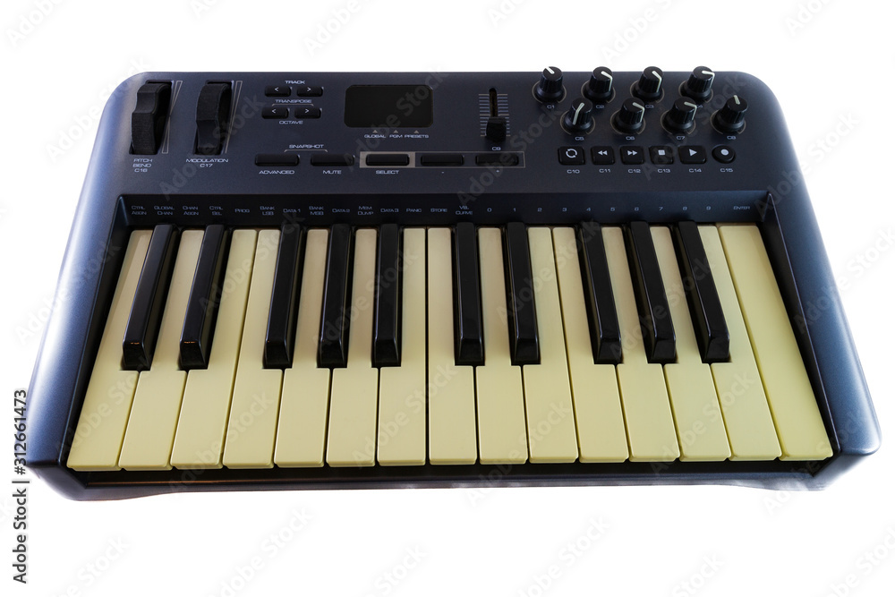 Fototapeta premium USB MIDI Synthesizer Keyboard Controller on white background