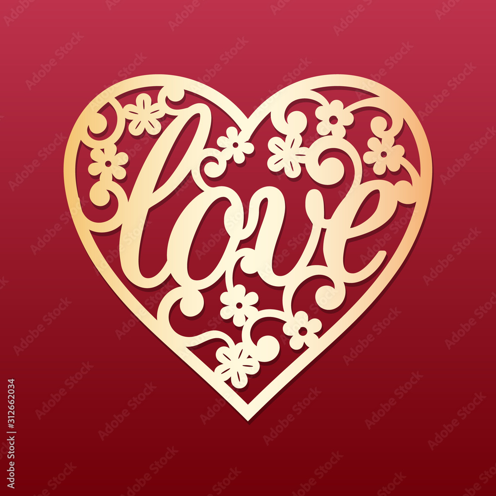 Heart Cutout For Indesign Laser cut heart with flowers pattern. Template for cutting, interior ...