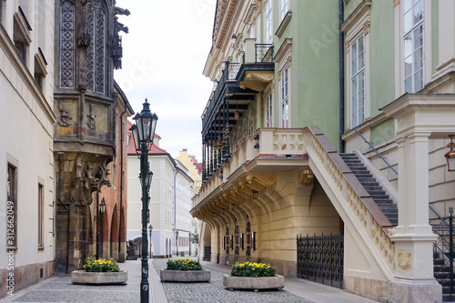 PRAGUE, CZECH REPUBLIC - July 25, 2017 : Beautiful street view of Traditional old buildings in Prague, Czech Republic © ilolab