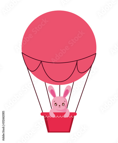 Cute rabbit cartoon inside hot air balloon vector design
