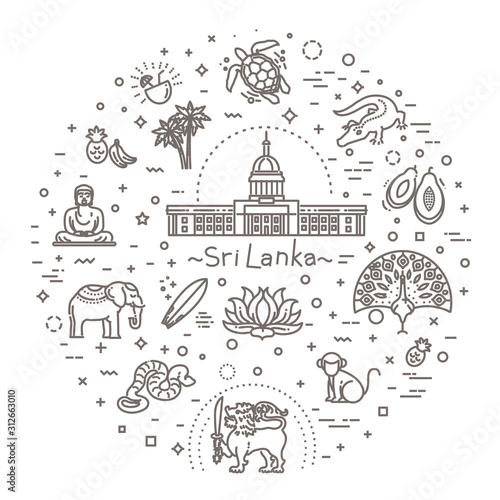 Sri Lanka vacation icons set. Vector icons
