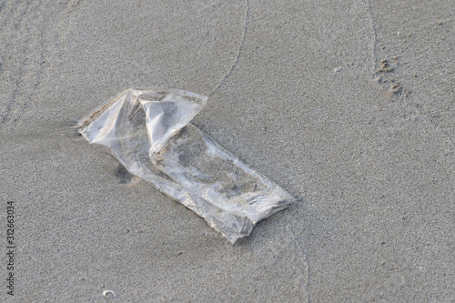 Plastic bag on the beach,garbage on the beach