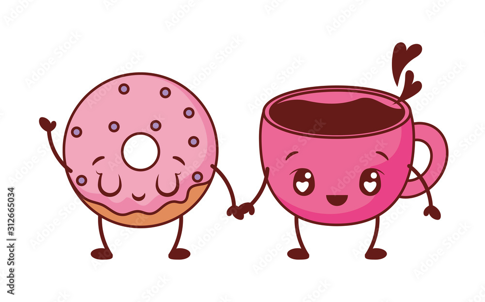 kawaii donut and coffee mug cartoon vector design kawaii donut and coffee mug cartoon vector design