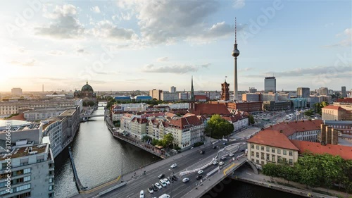 Berlin Cityscape at Sunset with TV Tower photo