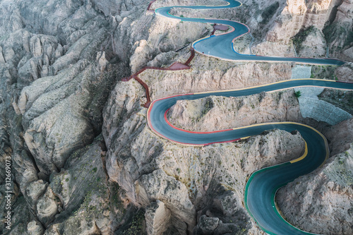 aerial view of a steep mountain road photo