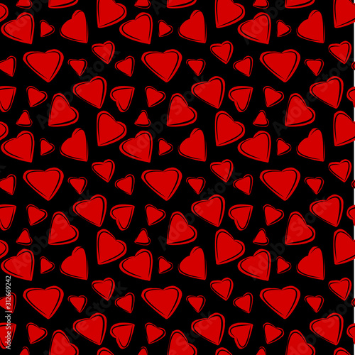 Modern stylish red heart seamless pattern vector. Black background. Perfect for backgrounds, backdrop, fabric designs, surface pattern design , packaging, wallpaper etc.