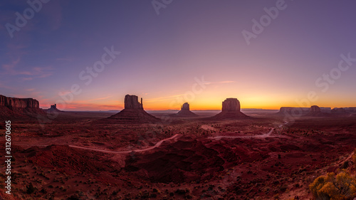 Beautiful sunrise over the red rocks of Monument Valley in Arizona