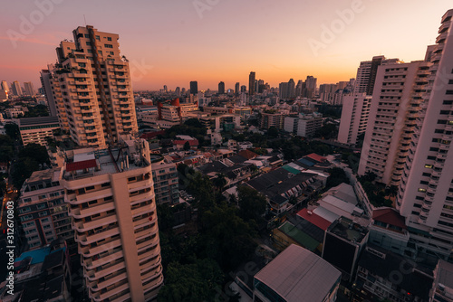 Sunrise cityscape view in Bangkok, Thailand
