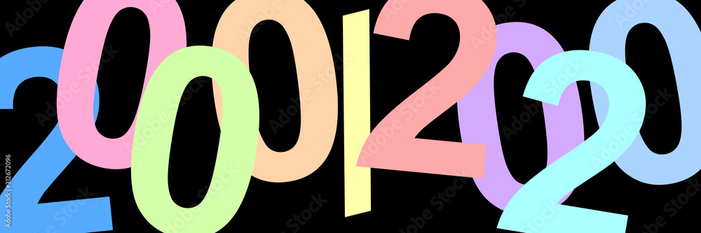 A time. Decade of the 20s of the 21st century. Illustration with the dates of the years 2000 and 2020. Colorful graphic with soft colors and strong contrast with elegant black background. 20 years. A time. Decade of the 20s of the 21st century. Illustration with the dates of the years 2000 and 2020. Colorful graphic with soft colors and strong contrast with elegant black background. 20 years.