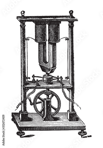 Electricity machine (dynamo electric) - Pixii 1832 / vintage illustration from Brockhaus Konversations-Lexikon 1908