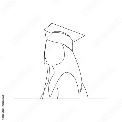 continuous line drawing of graduation woman wear toga hat vector illustration