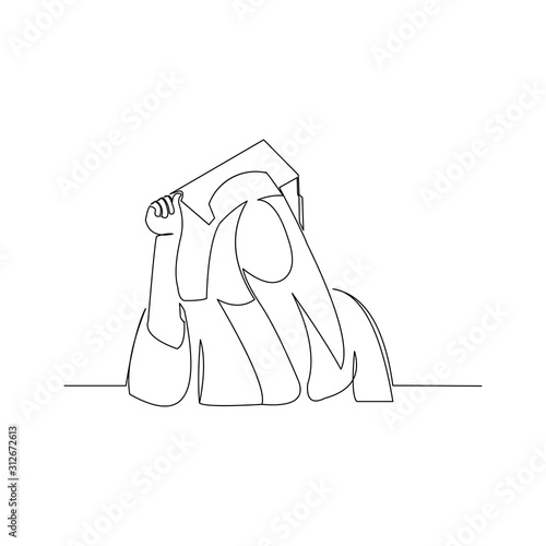 continuous line drawing of graduation woman wear toga hat vector illustration