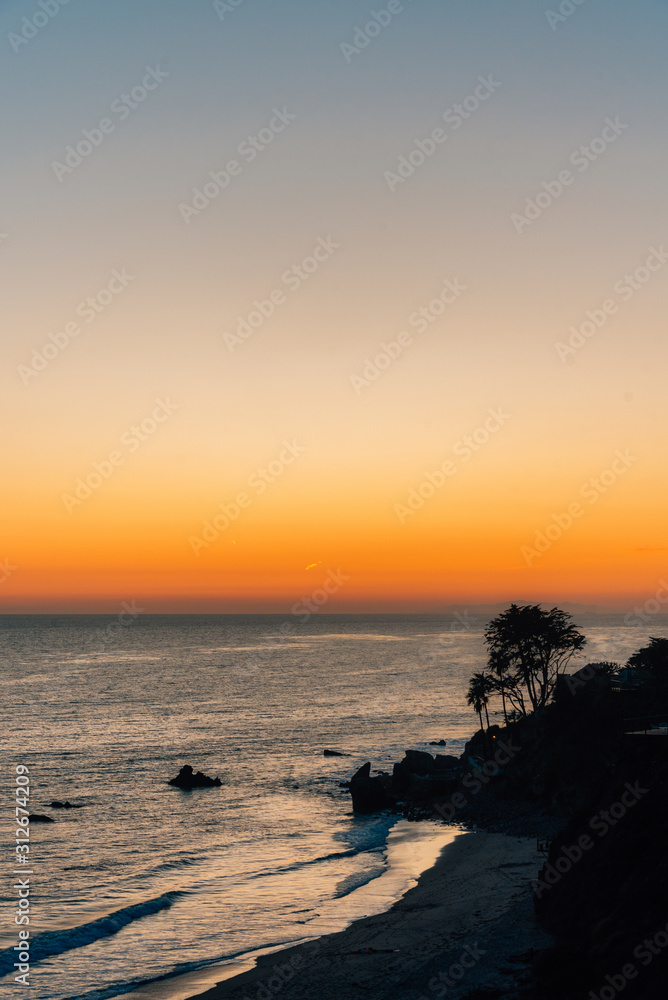 Sunset over the Pacific at El Pescador State Beach, Malibu, California