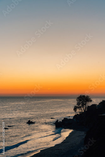 Sunset over the Pacific at El Pescador State Beach, Malibu, California
