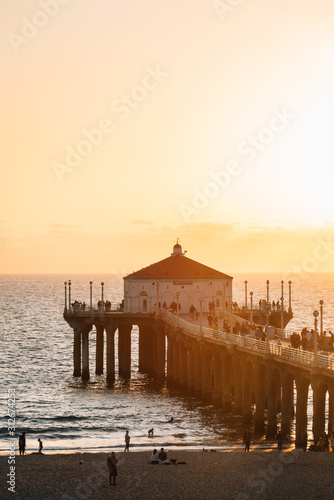 The Manhattan Beach Pier at sunset, in Los Angeles, California