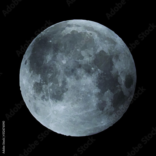 Realistic full moon. Detailed vector illustration on black background