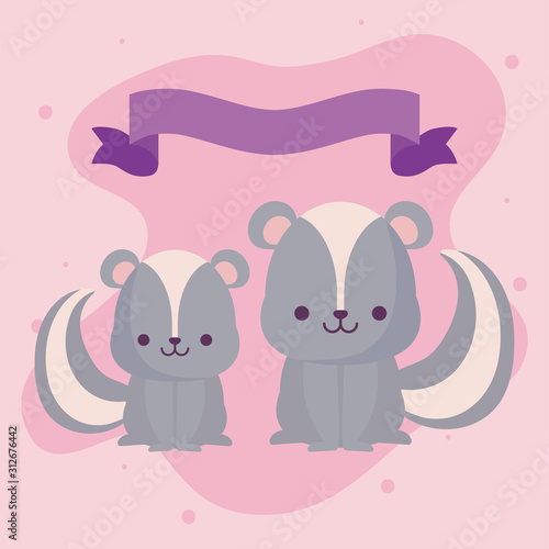Cute skunks cartoons vector design