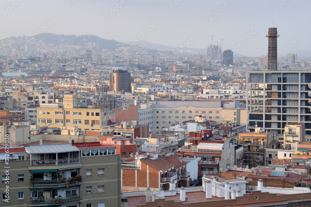 Barcelona City View with Hazy Background 