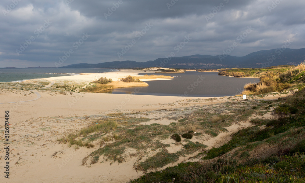 Obraz premium Coghinas river arriving at the sea in Sardinia