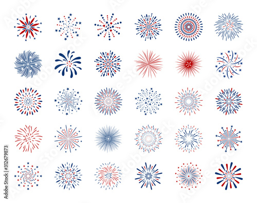 Set of fireworks design on white background vector illustration