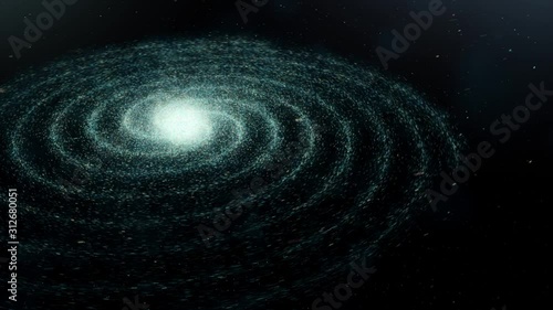 Beautiful abstraction of colorful spiral galaxy rotation in space with billion of stars on the black background. Animation. Particles glowing background photo