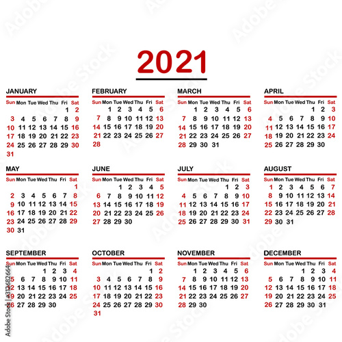 Minimalist calendar of year 2021