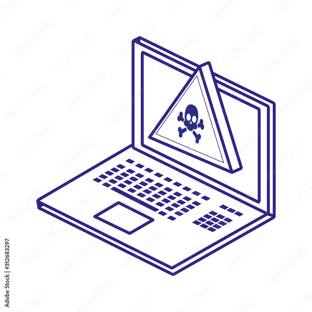 Laptop and skull of security system vector design - obrazy, fototapety, plakaty 