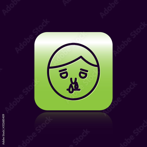 Black line Runny nose icon isolated on black background. Rhinitis symptoms, treatment. Nose and sneezing. Nasal diseases. Green square button. Vector Illustration