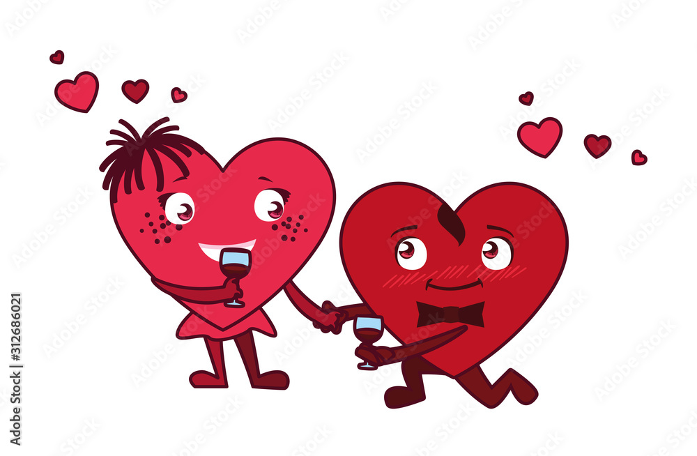 Female and male hearts couple cartoons vector design Female and male hearts couple cartoons vector design