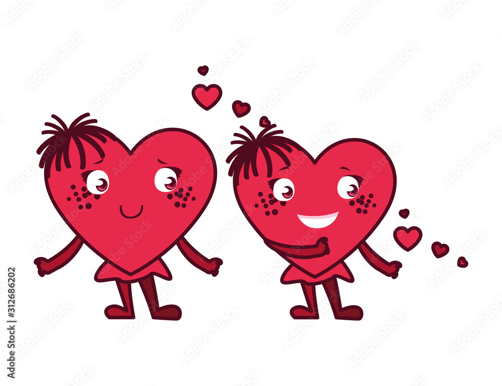 Isolated females pink hearts cartoons vector design Isolated females pink hearts cartoons vector design