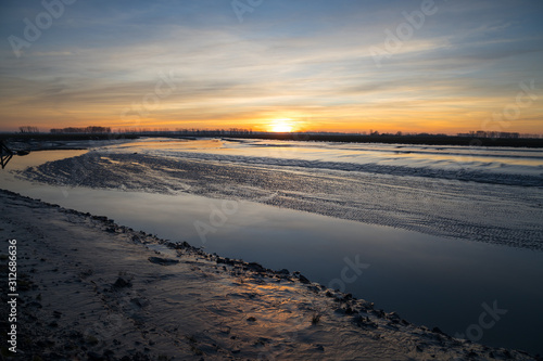 Beautiful sunset at Mont saint Michel   Normandy  France.