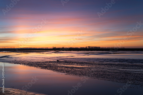 Beautiful sunset at Mont saint Michel   Normandy  France.