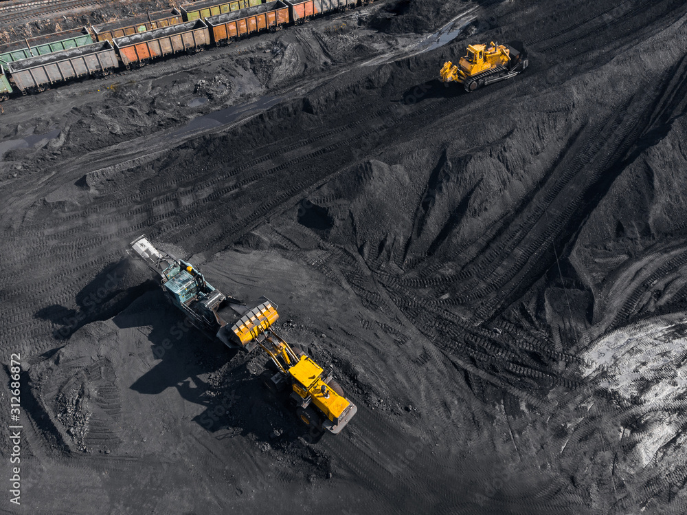Open pit mine, extractive industry for coal, top view aerial drone Open pit mine, extractive industry for coal, top view aerial drone