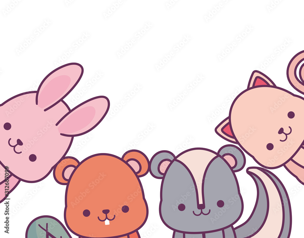 Obraz premium kawaii animals cartoons vector design